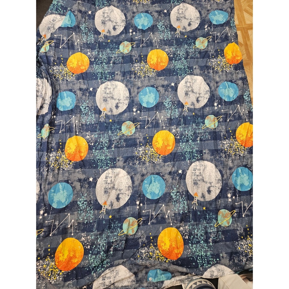 The Company Store Twin Duvet 100% Organic Cotton OuterSpace Planets Moon Galaxy